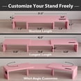 thumbnail image 4 of BONTEC Dual Monitor Stand Riser with Smartphone Holder, Adjustable Length & Swivel Angle, Ergonomic Wooden Desktop Organizer for PC Monitor, Laptop, Printer, Large Storage, Pink, 4 of 8