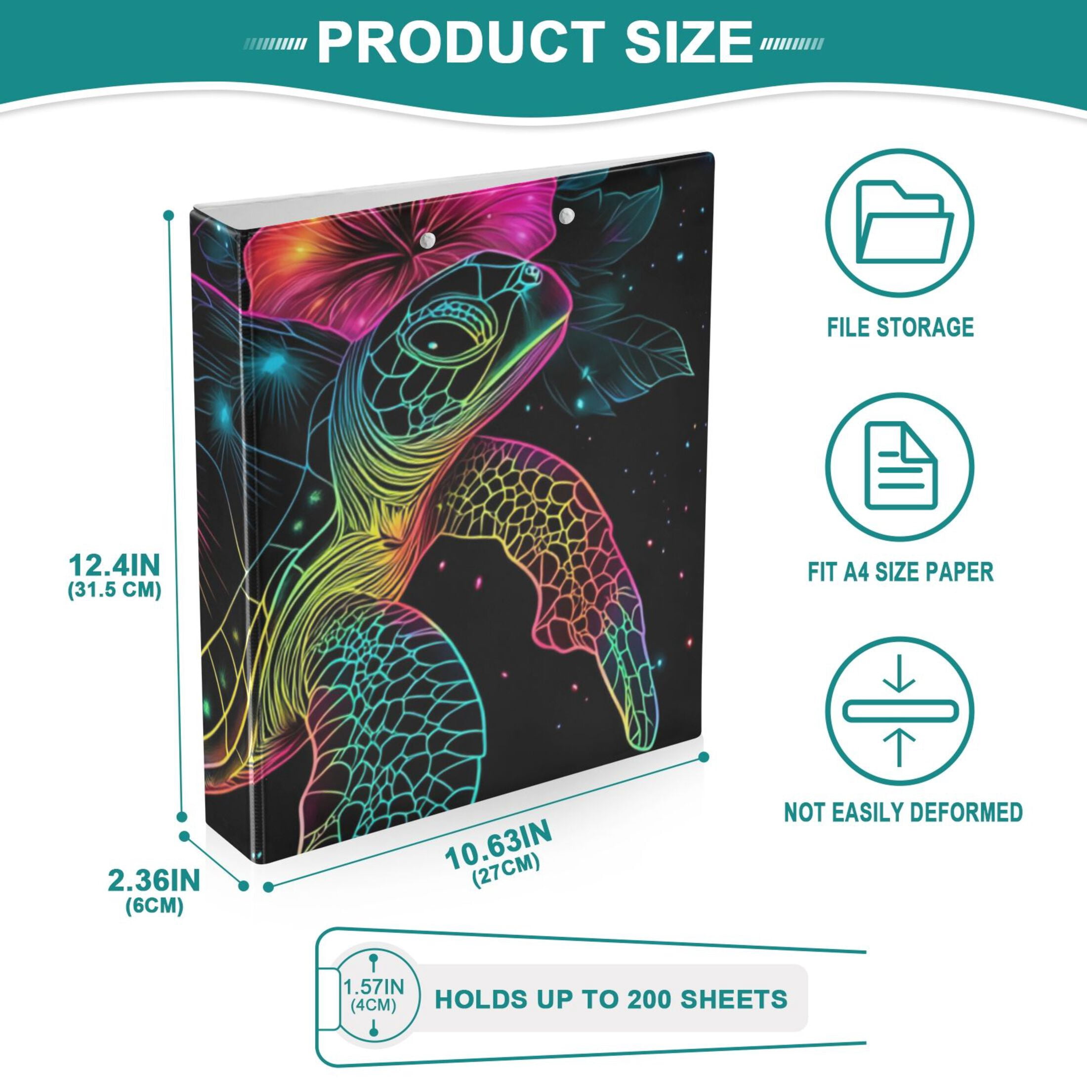 Sea Turtle and Flowers 3 Ring Binders 1.5 inch Hardcover File Folders with Interior Pockets A4 Size Organizer for School Office Hospital Set of 2
