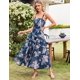 thumbnail image 5 of Vestido largo GRACE KARIN Verano 2025 con estampado floral escalonado azul marino, 5 of 6