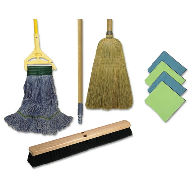 Boardwalk Cleaning Kit, 1 Mop, 2 Handles, 1 Push Broom, 1 Maids Broom