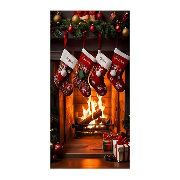 Pekkaxy Elastic Christmas Front Door Cover, Christmas Garage Fabric Decoration 2025
