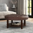 thumbnail image 2 of Baynes Contemporary Faux Leather Tufted Wood Round Ottoman with Open Shelf, Dark Brown and Espresso, 2 of 7