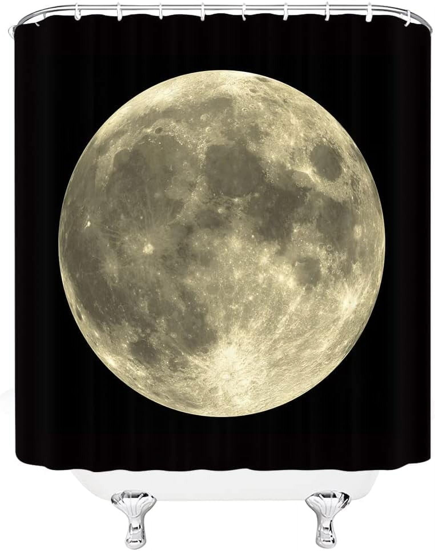 Full Moon Shower Curtain Mysterious Gray Planet Black Background Bathroom Decor Fabric Curtains with Hook 35Wx70H Inches
