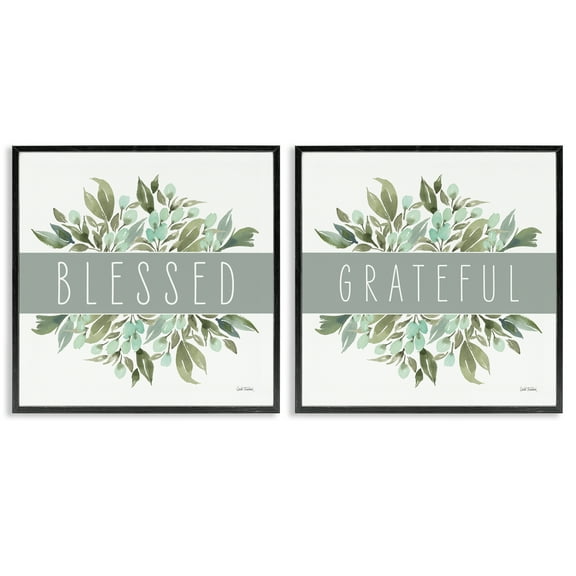 Stupell Industries Blessed Grateful Sentiment Text & Numbers Painting Black Framed Art Print Wall Art, 12 x 12, Set of 2