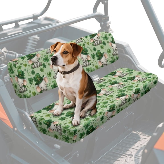 FKELYI St.Patrcik's Day Shamrock Elephant Print Mule Bench Seat Cover 2 Pcs Set Dustproof UTV Seat Cover Compatible with Kawasaki Mule 600/610 Anti-Scratch Seats Protector Decor