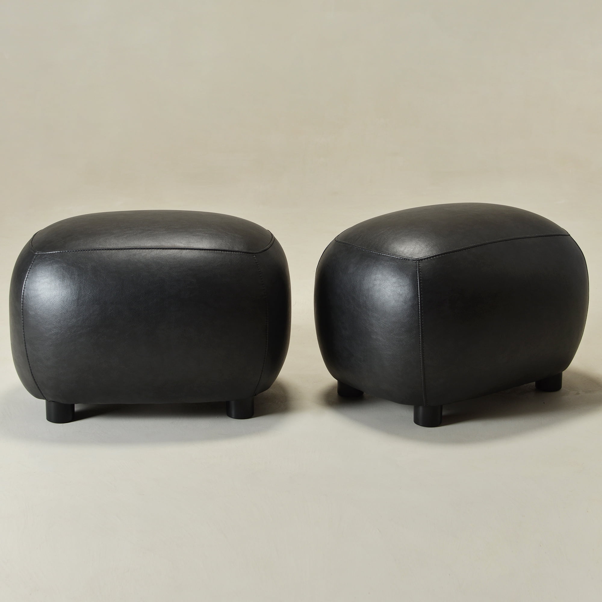 23" Wide Faux Leather Upholstered Ottoman Set of 2, Mid-Century Modern Living Room Footrest with Soft Padded Seat, Footstool for Bedroom, Entryway or Living Room, Black