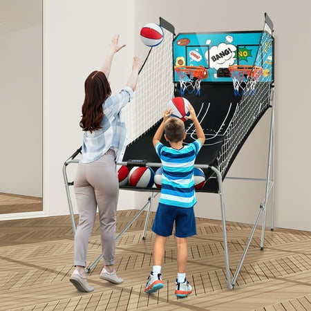 Costway - Dual Shot Basketball Arcade Game with 8 Game Modes Electronic Scoring - Green