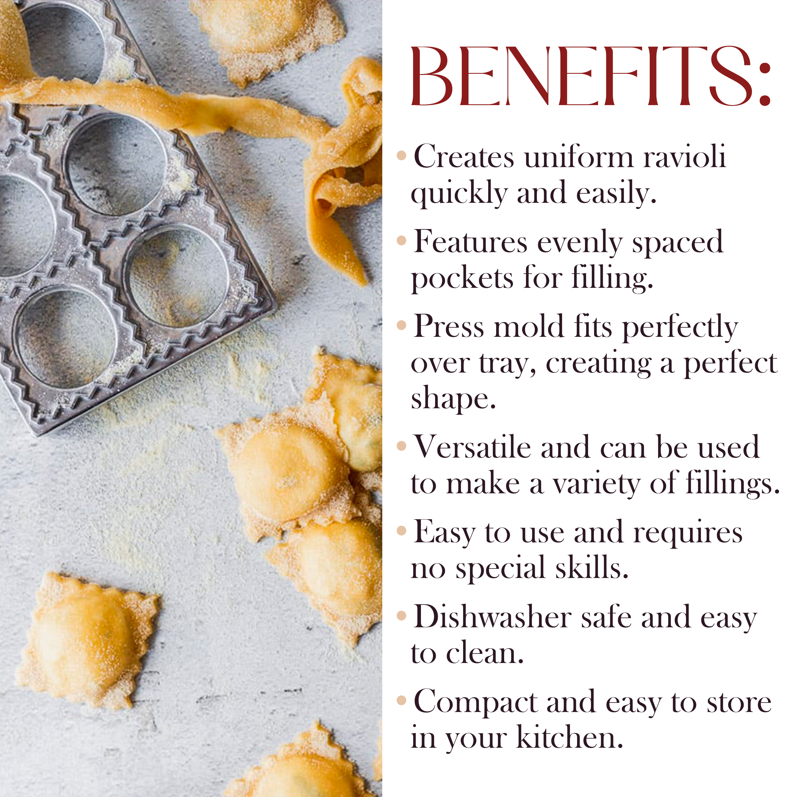 Ravioli Cutter Set Mit Rollrad – 6-teiliges Pasta-Maker-Set Aus Aluminium & Holz, Für Ravioli, Knödel & Mehr