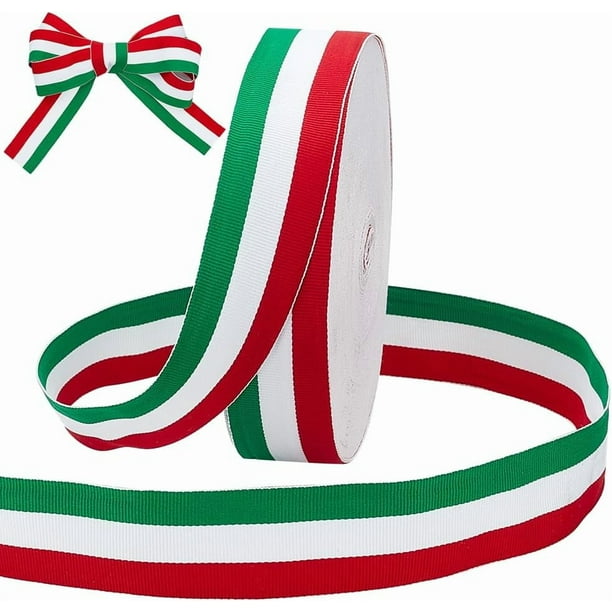 Cinta italiana de 1,5 pulgadas, 50 yardas, roja, blanca y verde, cinta decorativa con la bandera italiana, cinta patriótica, cinta con rayas navideñas