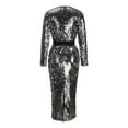 thumbnail image 6 of Lovskoo Wedding Guest Dresses for Women Evening Gown Trendy Casual V-Neck Solid Slim Sequin Dress Long Sleeved Cocktail Dresses 2023 Silver, 6 of 8