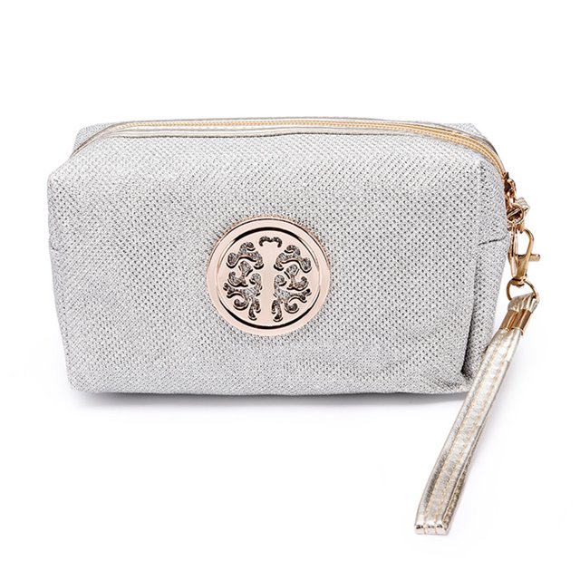 Bolsa de cosméticos de maquillaje de almacenamiento impermeable de viaje portátil para niñas y mujeres (plata)