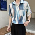 thumbnail image 4 of Camisa de hombre con bolsillo gráfico de media manga, camisas para hombre con botones, cuello casual asiático, ropa popular coreana, camisetas de marca baratas, XXL, 4 of 5