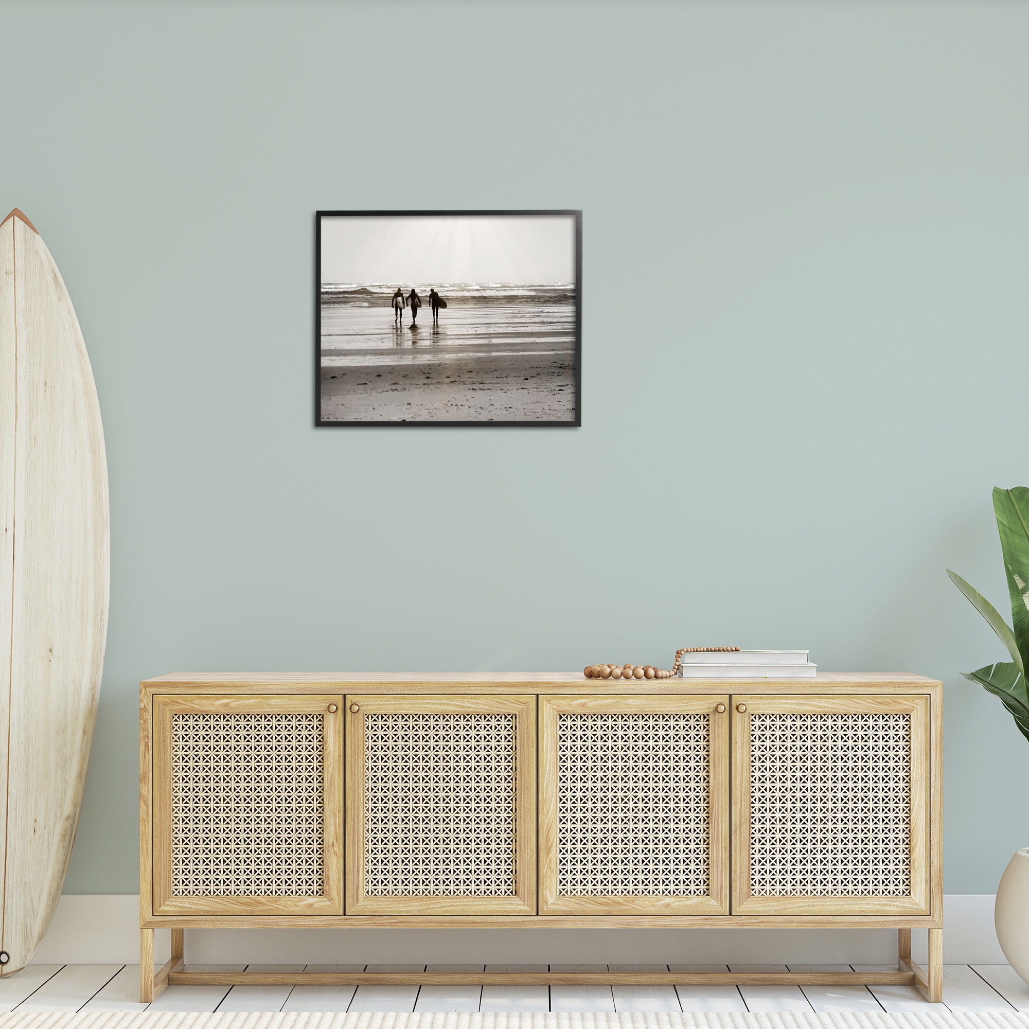 Stupell Industries Strolling Surfer Friends Landscape Photography Black Framed Art Print Wall Art, 30 x 24