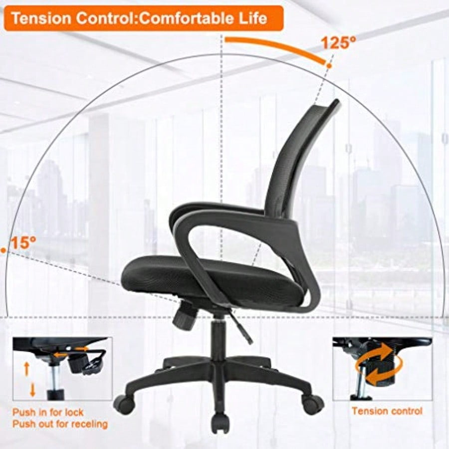 Home Office Chair Ergonomic Desk Chair Mesh Computer Chair With Lumbar Support Armrest Executive Rolling Swivel Adjustable Mid Back Task Chair For Women Adults Black