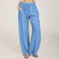 thumbnail image 2 of SUOKOM Womens Slacks Women's Relaxed Fit Straight Leg Pants Solid Cotton Linen Drawstring Elastic Waist Long Wide Leg Pants Work Cargo Casual Pants Wide Leg Pants Relaxed Fit Trousers, 2 of 6