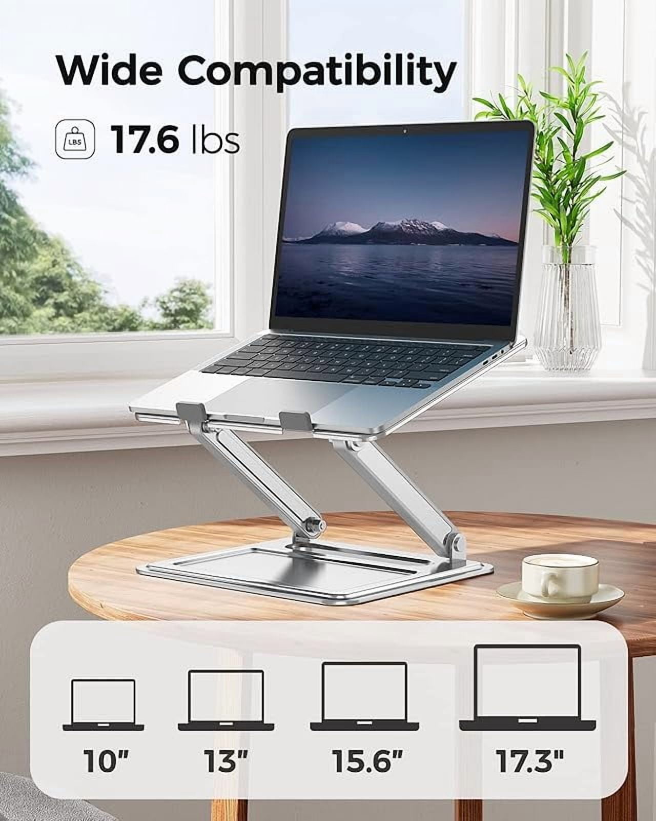 Laptop Stand for Desk, Adjustable & Foldable Laptop Riser for 10-15.6 Inch Laptops, Computer Stand for MacBook/Notebook, Portable Ergonomic Holder Up to 17.6lbs - Silver