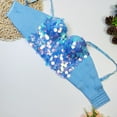 thumbnail image 3 of Mrat Women's Push up Wireless Bra Women's Corset Fishbone Bra Sequin Bead Hanging Strap Cropped Tops Party Clubwear S-290 Light Blue XL, 3 of 7