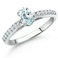 thumbnail image 2 of Gem Stone King 10K White Gold Sky Blue Aquamarine and White Lab Grown Diamond Engagement Ring for Women (0.68 Cttw, Oval 6X4MM, Gemstone March Birthstone, Size 6), 2 of 4