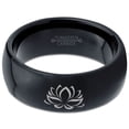 thumbnail image 2 of Tungsten Indian Lotus Nelumbo Nucifera Sacred Flower Band Ring 8mm Men Women Comfort Fit Black Dome Polished, 2 of 4