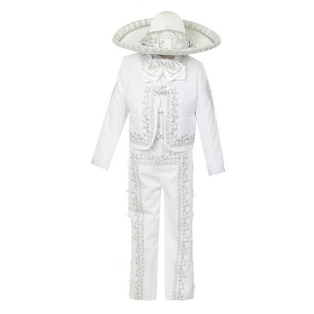 Rain Kids Boys White Rooster Intricate Embroidery 6 Pc Charro Suit