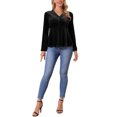 thumbnail image 2 of INSPIRAR CHIC Blusas de terciopelo de invierno para mujer, de manga larga, con escote en V, ajuste ceñido, elegante, con peplum, blusa casual, M, negra, 2 of 6