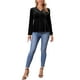 thumbnail image 2 of INSPIRAR CHIC Blusas de terciopelo de invierno para mujer, de manga larga, con escote en V, ajuste ceñido, elegante, con peplum, blusa casual, tamaño S, color negro, 2 of 6