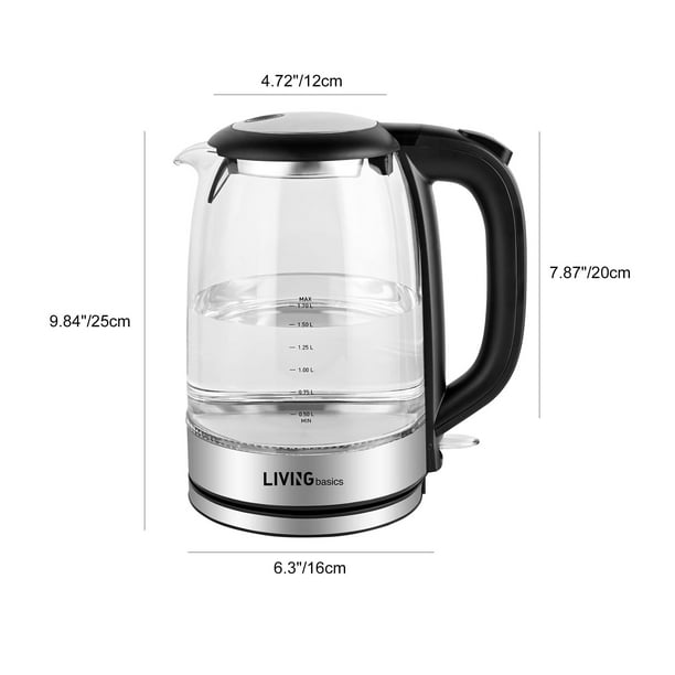 1L Electric BPA-Free Glass Kettle, Cordless 360°, Blue LED , Auto