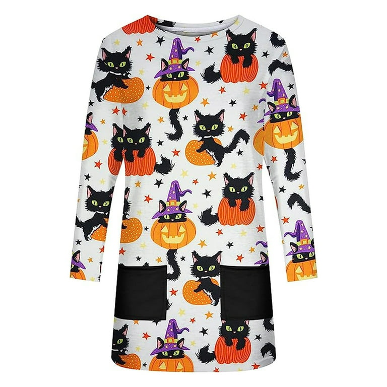 Women s Halloween Nightgown Sleepwear Long Sleeve Round Neck Front Pocket Sleep Dress Nightshirt Walmart