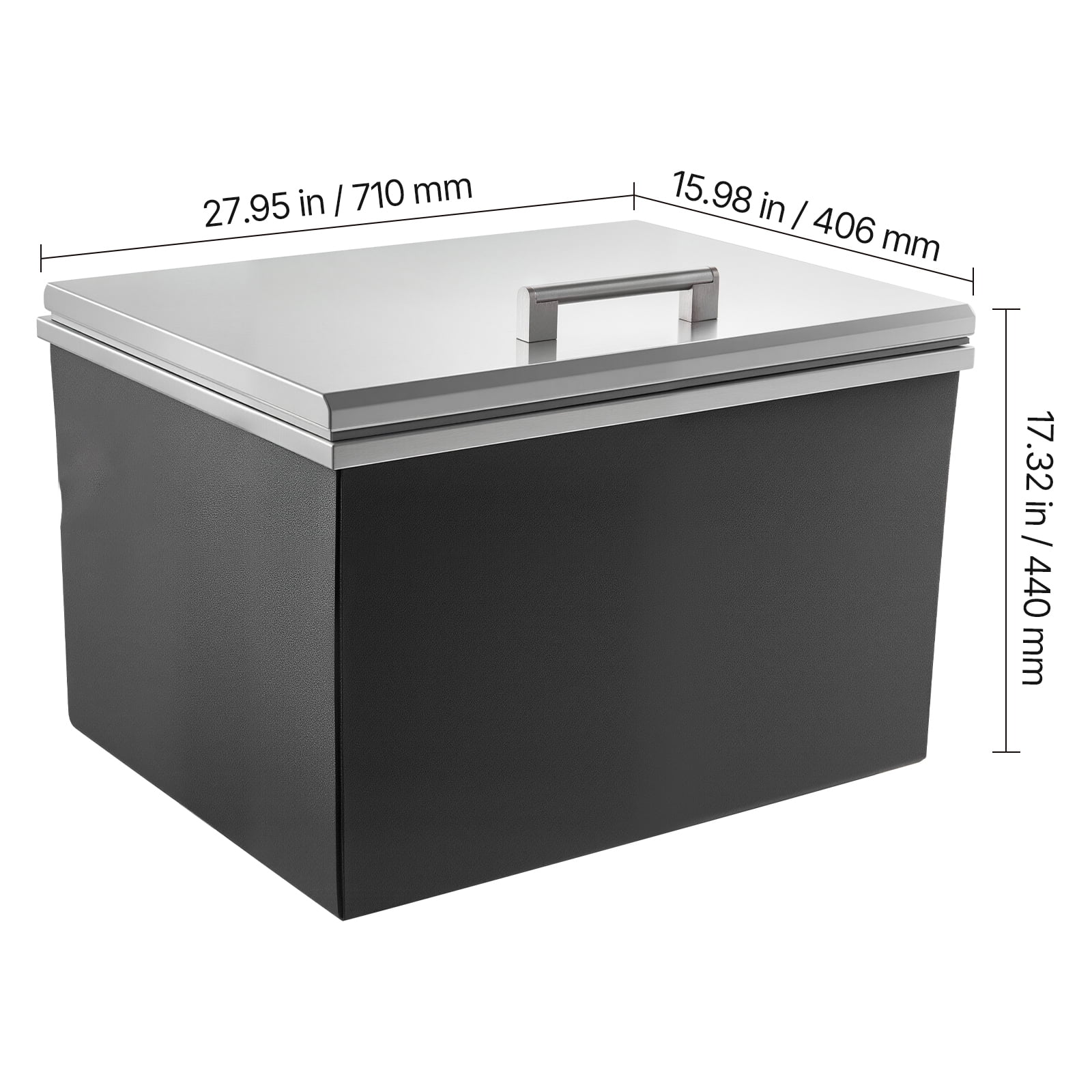 KFFKFF Stainless Steel Drop-In Ice Chest, 28"L x 16"W x 17"H, 87.6 Quart Cooler with Flip Lid for Outdoor Kitchen, Patio Bar, Includes Drain-Pipe Set for Chilling Beverages