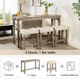 thumbnail image 3 of GZXS 4-Piece Bar Table Set with Power Outlets, 59" Long Pub Table with 3 Linen Fabric Stools, Perfect for Small Space & Breakfast Nook, Brown, 3 of 8