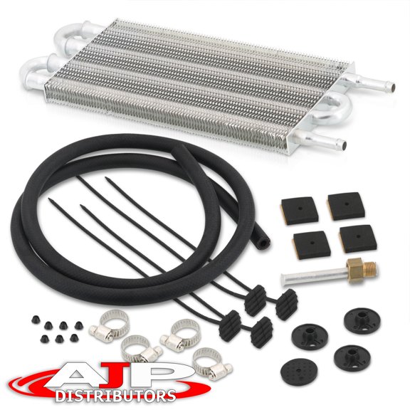 AJP Distributors Universal Car Power Steering Transmission Engine Motor Cooling 4 Row Coolant Remote Aluminum Oil Cooler Extra Radiator Relocation Upgrade Kit 8.75" X 5.0" X 0.75"