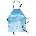 thumbnail image 1 of Travel Apron, Cursive Happy Holidays Text with Snowy Landscape, Unisex Kitchen Bib with Adjustable Neck for Cooking Gardening, Adult Size, Sky Blue Pale Blue, by Ambesonne, 1 of 4
