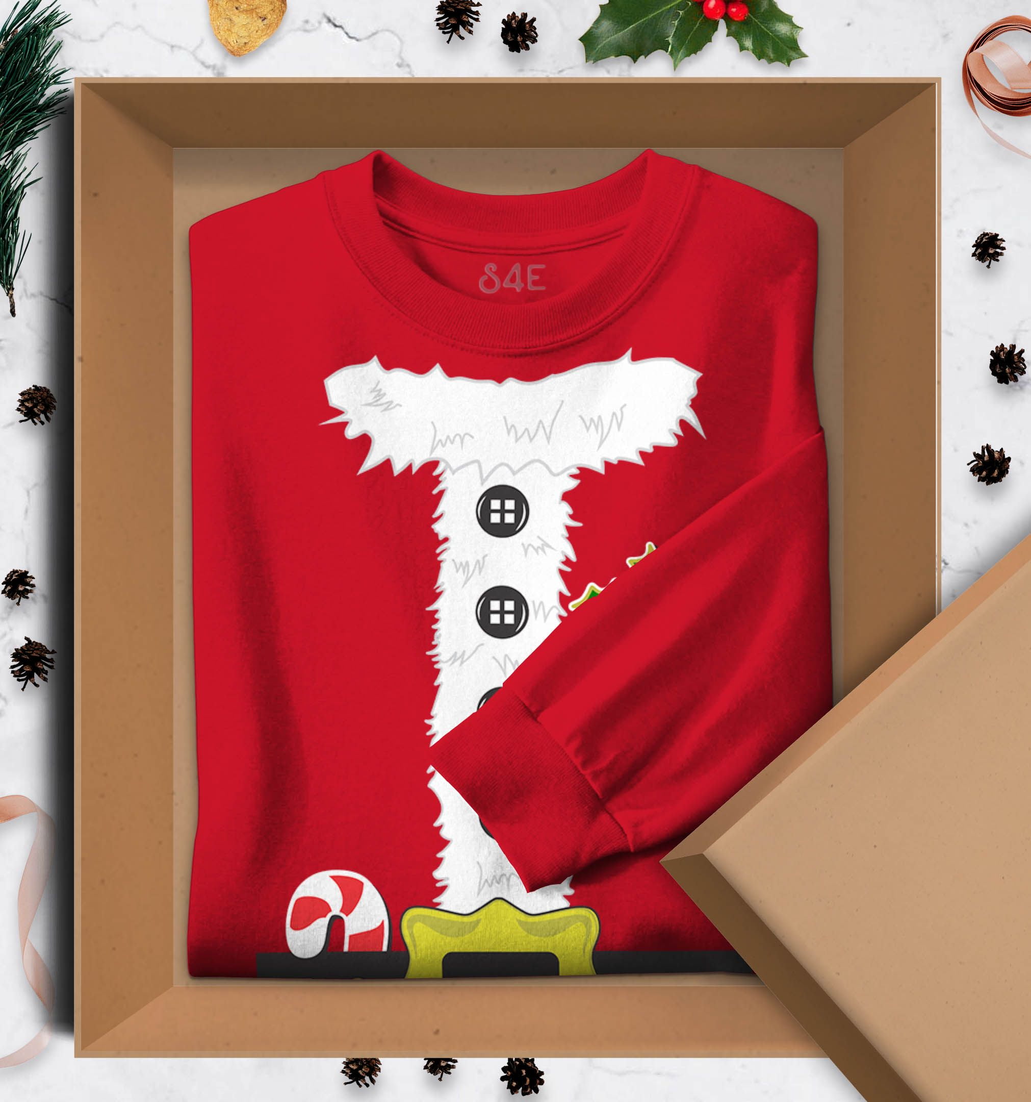 S4E Men's Santa Suit Elf Christmas Holiday Costume Long Sleeve ShirtMedium Red