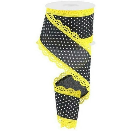 2.5" Swiss Dots Lace Edge Ribbon: Black/Yellow (10 Yards)