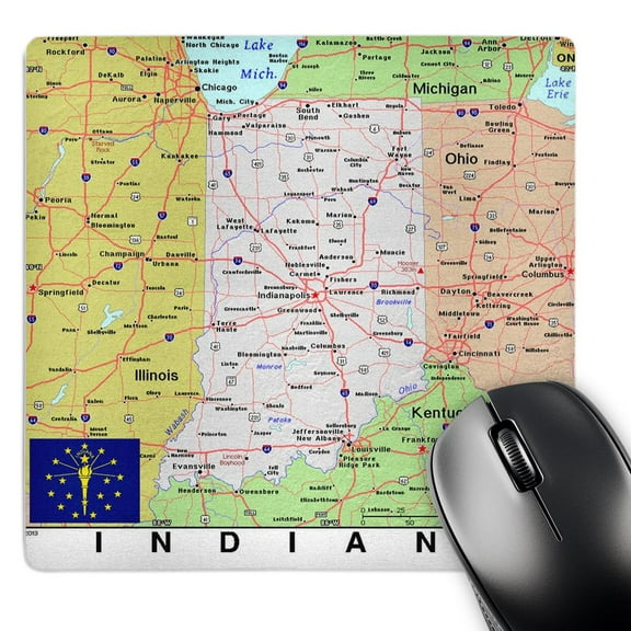3dRose, Image of Topographic Map of Indiana and State Flag, MousePad