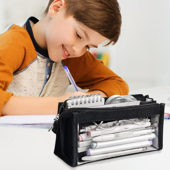 Estuche Transparente de Gran Capacidad para Estudiantes con Seis Niveles de Almacenamiento.