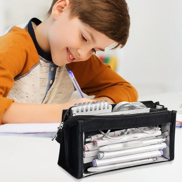 Estuche transparente de gran capacidad con 6 bolsillos para bolígrafos y útiles escolares, resistente al agua y con cremallera, ideal para estudiantes, artículos educativos, de oficina y de