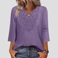 thumbnail image 2 of Aboser Bohemian Shirts for Women 3/4 Length Sleeve Tops Vintage Embroidered Lace T Shirt Loose Fits V Neck Tunic Top Casual Plain Blouses, 2 of 9