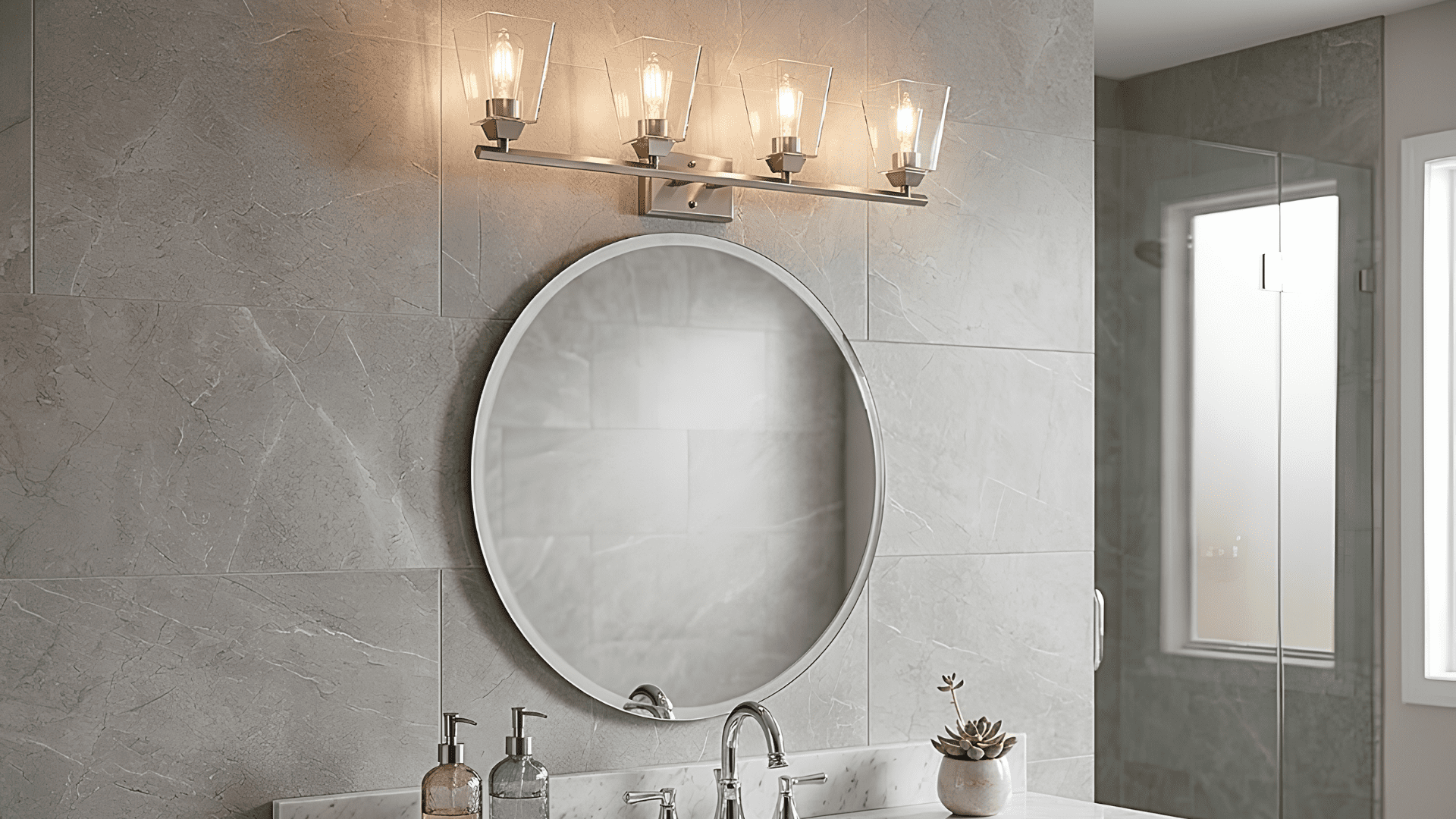 Vivio Lighting Blair 4-Light Bathroom Vanity Light Fixture, Nickel Finish, Traditional Style with Clear Glass Shades