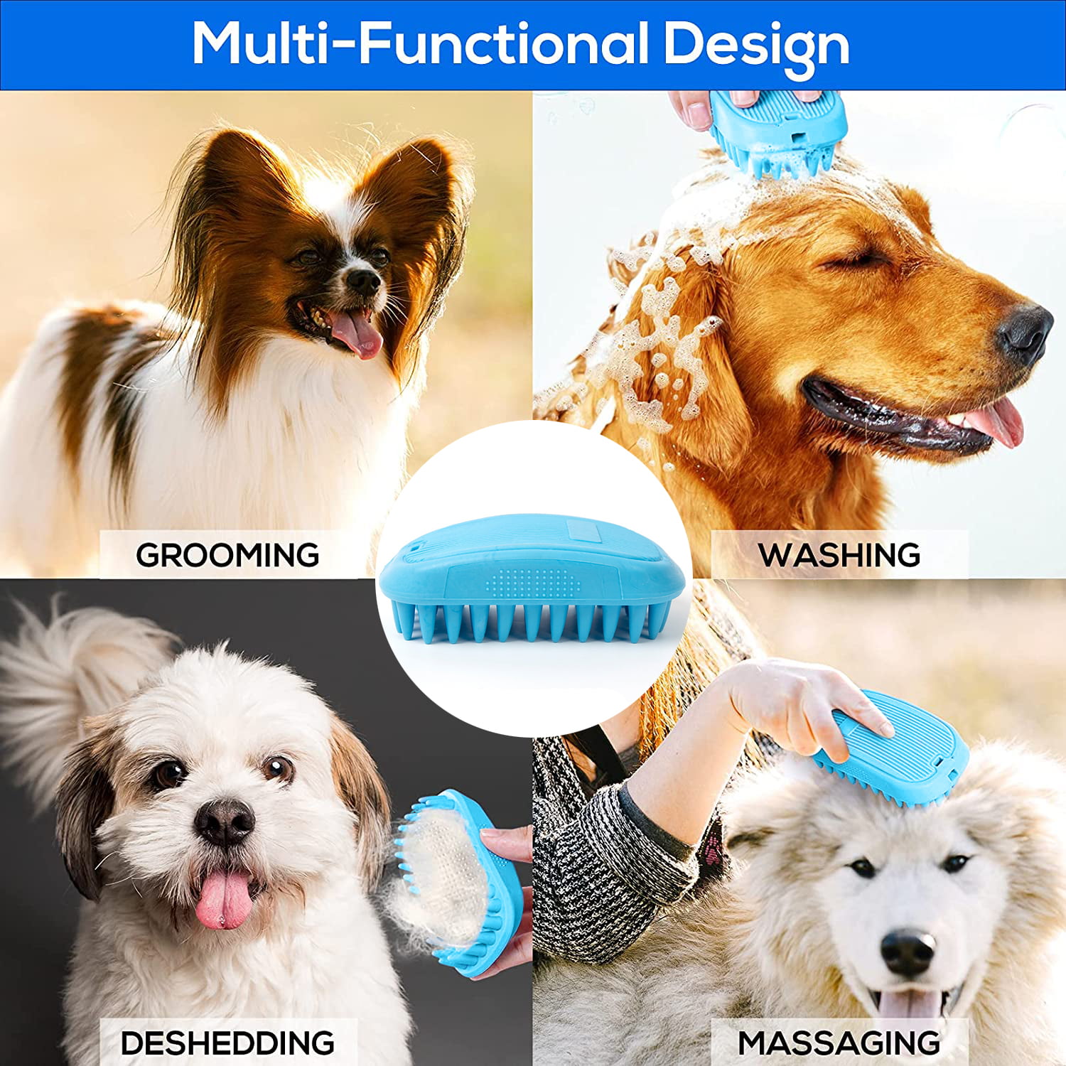DUALSHINE Upgraded Dog Bath Brush,Dog Scrubber Best Pet Bathing Tool for  Dogs,Soft Silicone Dog Grooming Brush Bristles with Loop Handle Give Pet