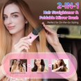 thumbnail image 2 of LCD Screen Cordless Hair Straightener Curler 2 in 1, Portable Mini Hair Straightening Brush for Travel Negative Ionic Fast Heating Hot Comb for Women, Folding Brush with Mirror, Pink, 2 of 10