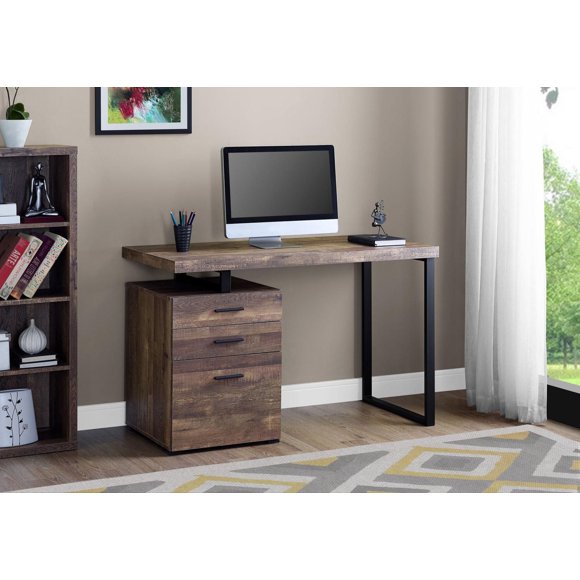 Monarch Specialties Computer Desk, Home Office, Laptop, Left, Right Set-up, Storage Drawers, 48"l, Work, Metal, Laminate, Brown, Black, Contemporary, Modern
