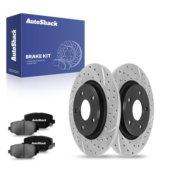 AutoShack 12.91" (328 mm) Rear Solid Drilled & Slotted Brake Rotors E-Coated   Ceramic Brake Pad | Replacement for 2012-2020 Dodge Grand Caravan 2012-2020 Dodge Journey | 6-PC Brake Kit | ShadowGuard
