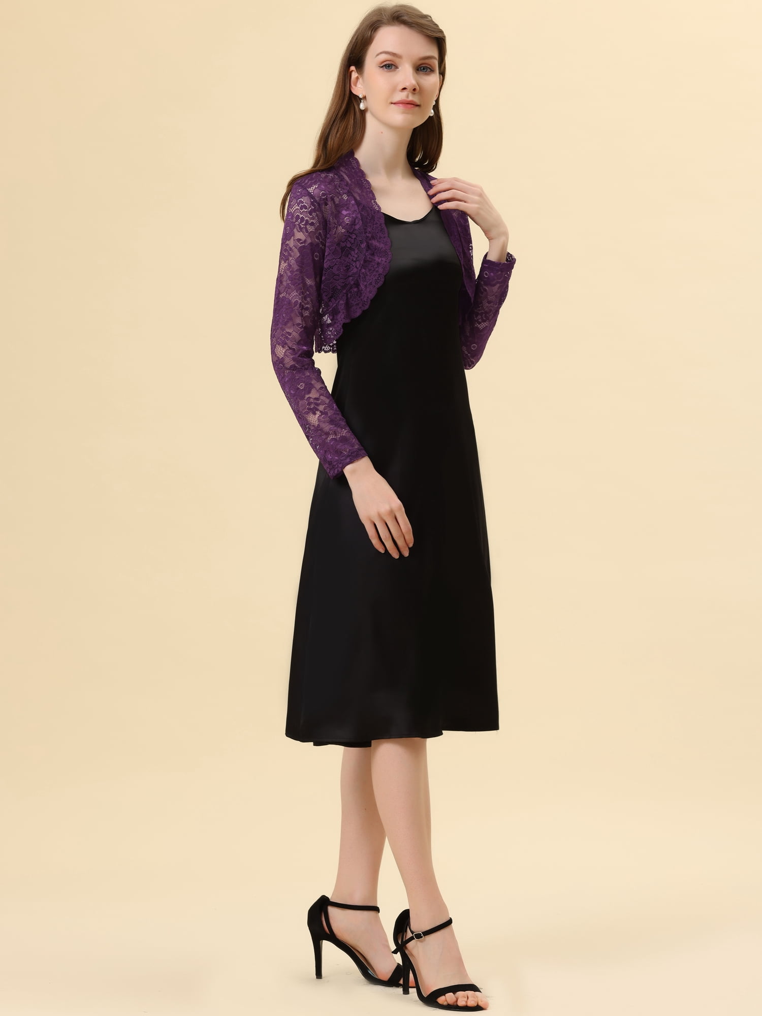 DARING DIVA Women's Lace Bolero Shrugs Sheer Crop Cardigan S Purple