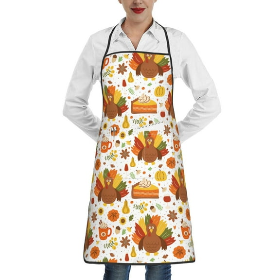 Fuzoiu Thanksgiving With Turkey Print Kitchen Cooking Aprons,Kitchen Cooking BBQ Aprons,Chef Apron with 2 Pockets for Men Women,Art Aprons for Painting Pottery Ceramics