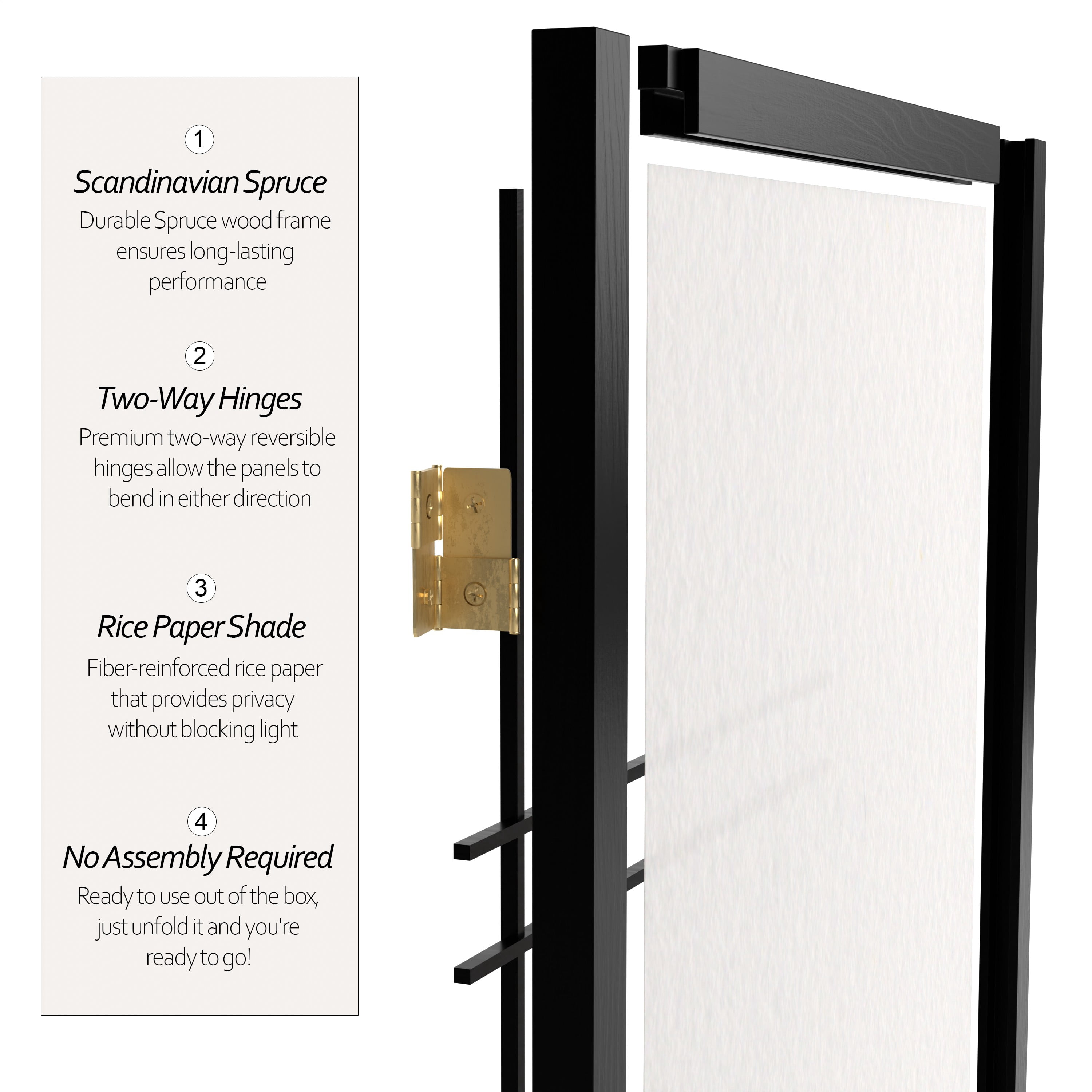 6 ft. Tall Three-Panel Shoji Screen Room Divider in Black with Double Cross Frame
