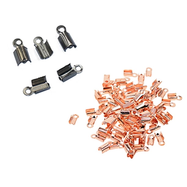200 piezas de joyería de extremo de engarzado de metal plegable Juego de manualidades de bricolaje Abrazadera de cinta Broche de langosta Soledad Engarzado del extremo del cordón de cobre