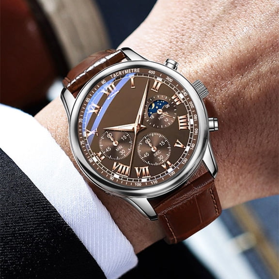 Men's Classic Automatic Mechanical Day Calendar Luxury Leather Band Watch, Gift for Men Father