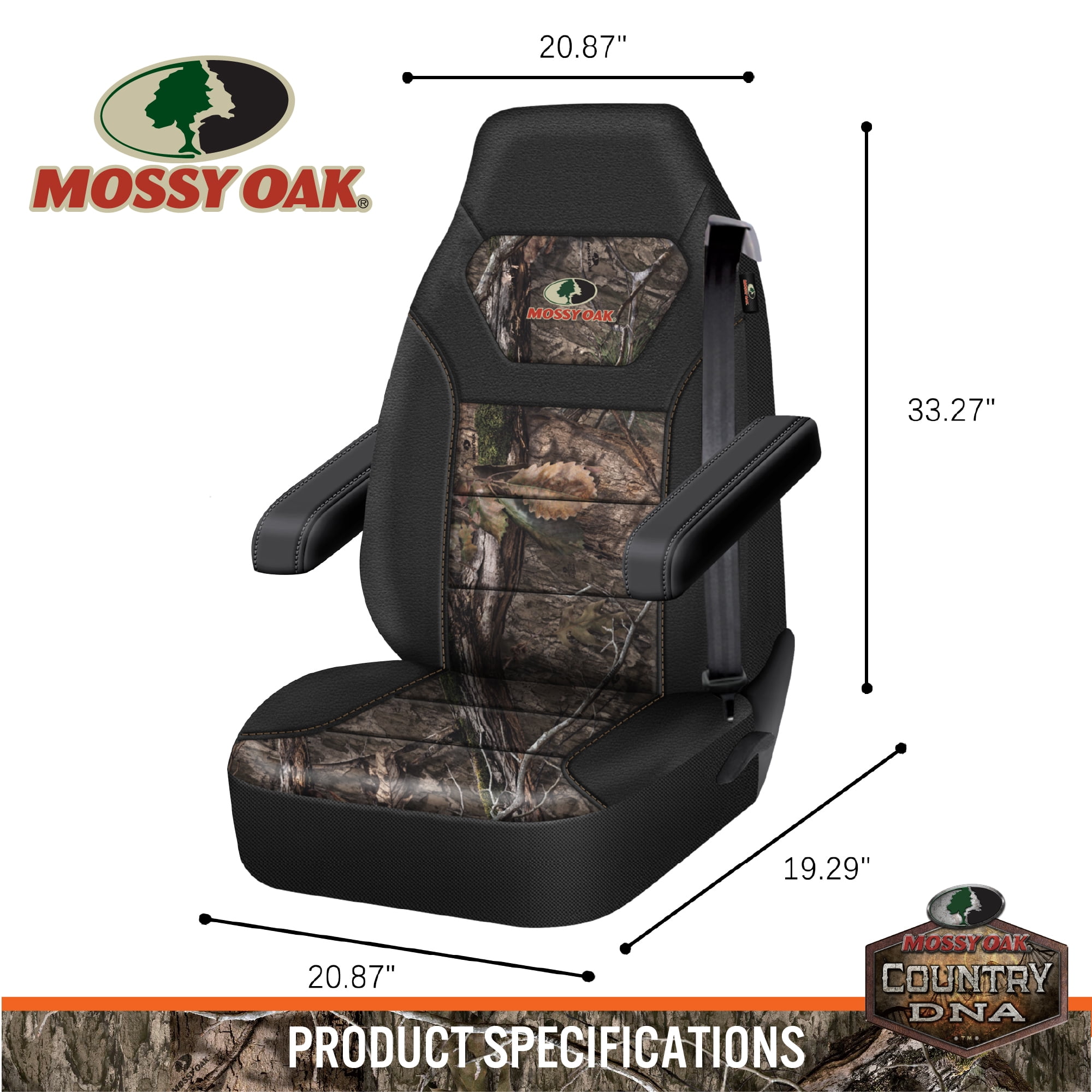 Mossy Oak 2Piece Car Seat Cover High Back Truck Polyester Camo - Universal Fit MS2401