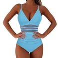 thumbnail image 4 of cocolona Womens One Piece Tummy Control Swimsuits Summer Solid Color V Neck Mesh Patchwork Bathing Suit, 4 of 6